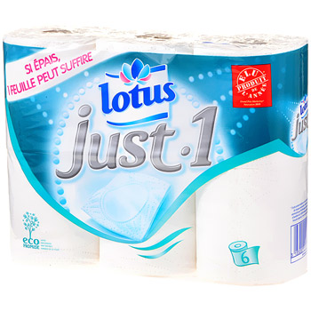 Lotus, Just 1, papier toilette rouleau, le paquet de 6 rouleaux