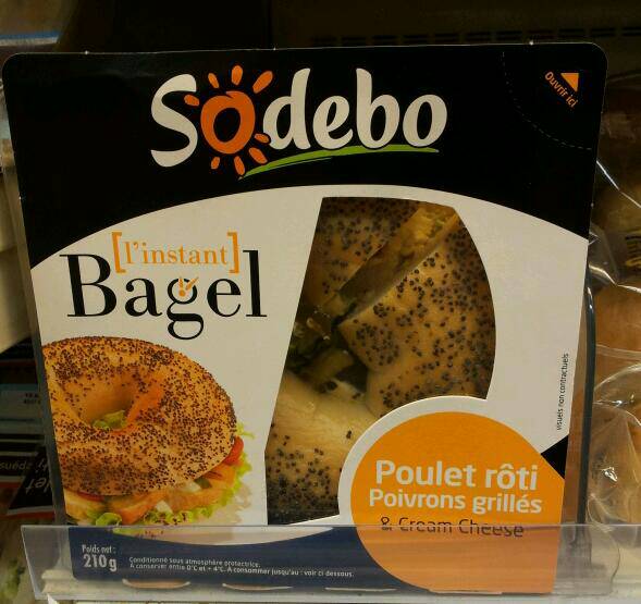 Sodebo Sandwich bagel poulet roti poivrons grilles cream cheese 210g