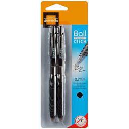 Stylo bille retractable Ball Tech Click 0,7mm - noir, les 2 stylos