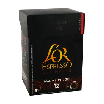 L'Or Espresso - Capsules de cafe moulu Magma Rouge - 10 capsules Intensite 12.