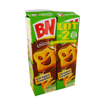 BN, Biscuits cereales completes gout chocolat, les 2 paquets de 295 g