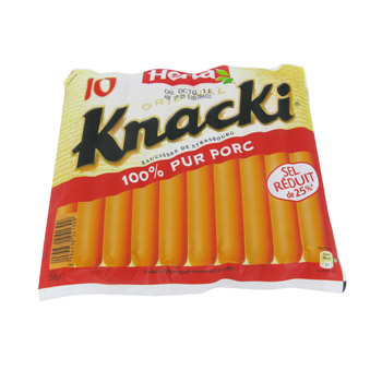 Herta Knacki - Saucisses 100% pur porc réduit en sel le paquet de 10 - 350 g